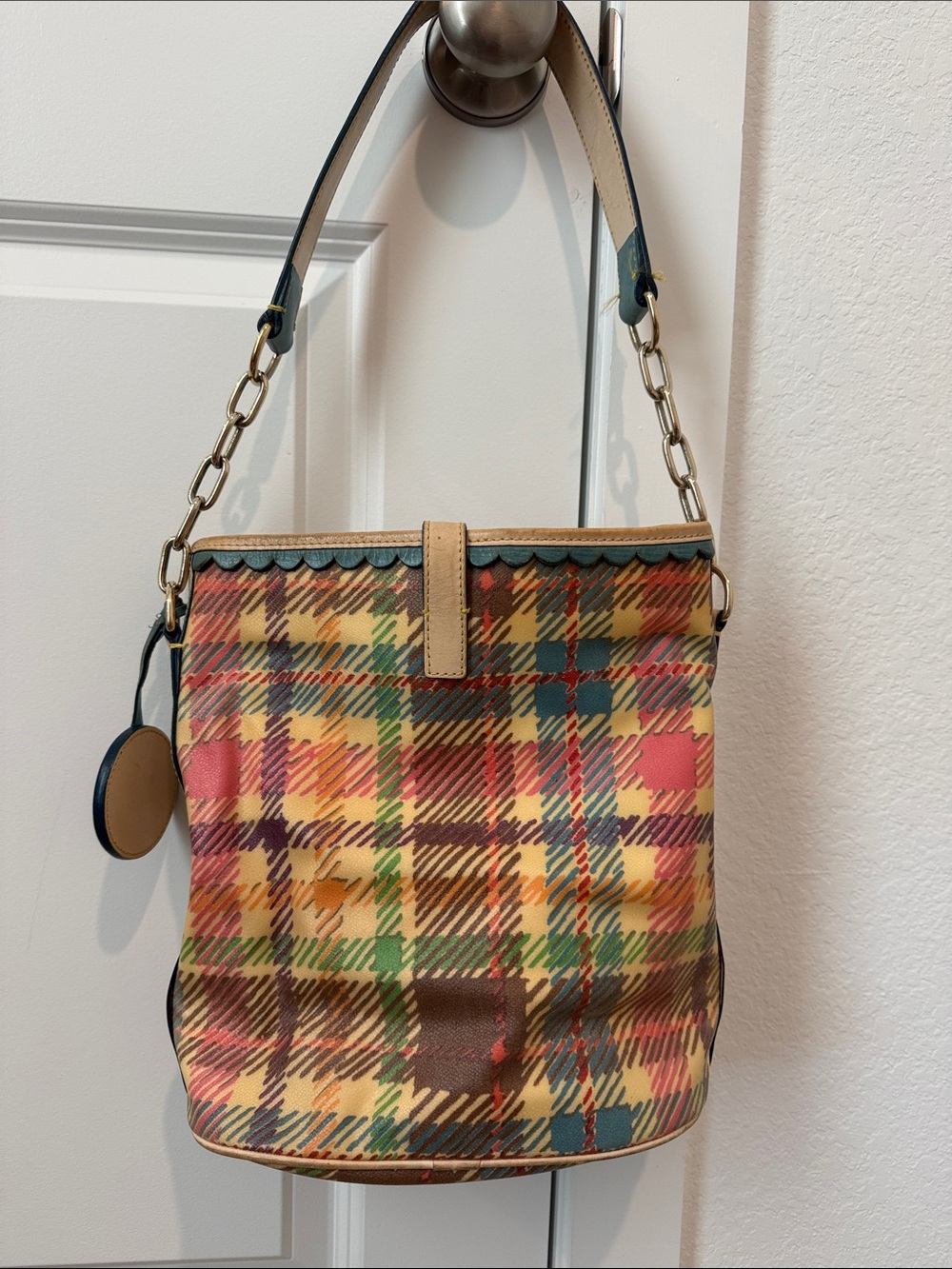 Dooney & Bourke Multicolor Plaid Shoulder bucket purse - Picture 2 of 6